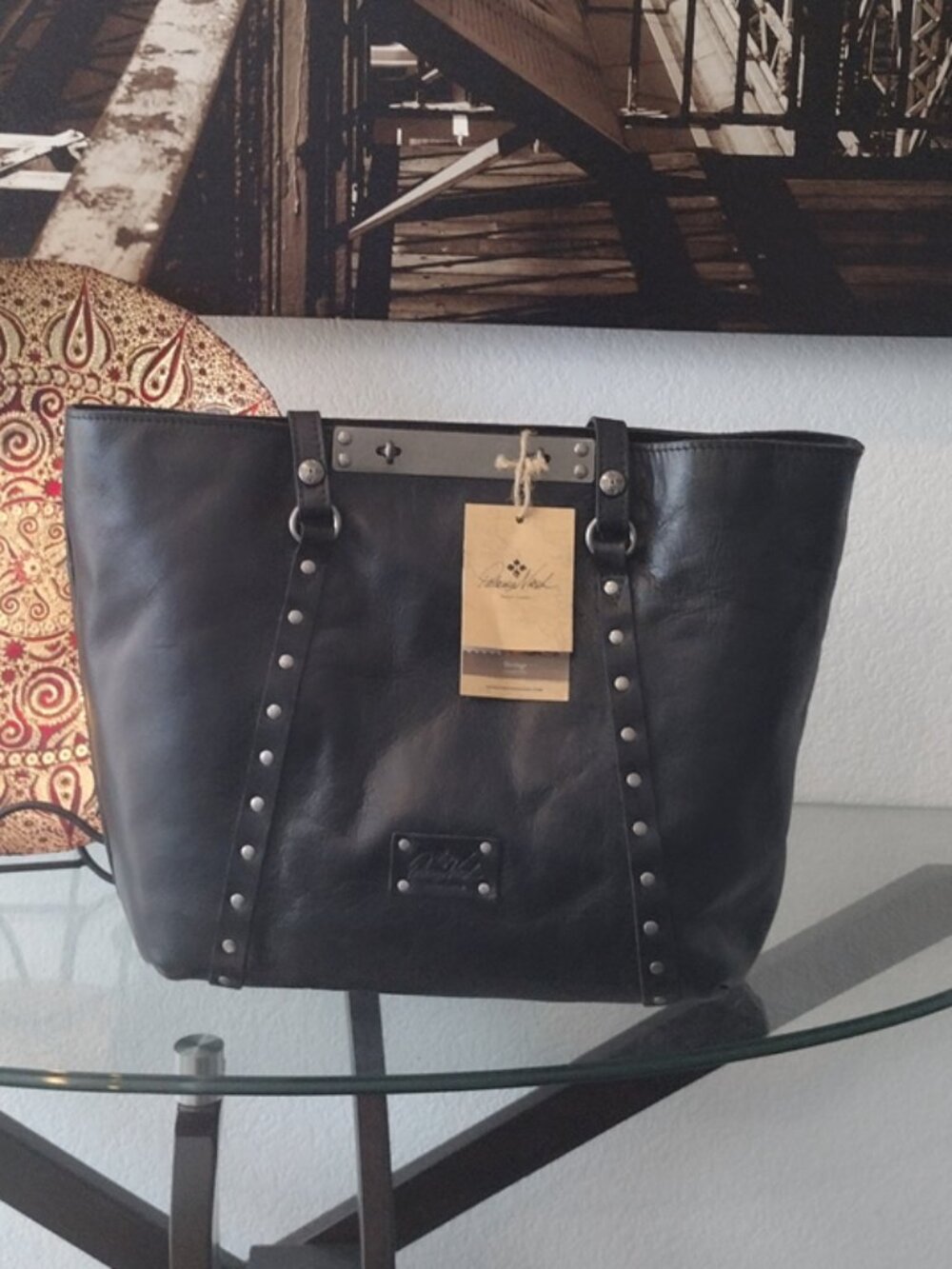 Patricia Nash Benvenuto - Black Leather Studded Large Tote Bag NWT